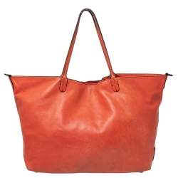 Pre Owned Valentino Orange Leather Petale Rose Shopper Tote