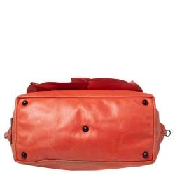 Pre Owned Valentino Orange Leather Petale Rose Shopper Tote