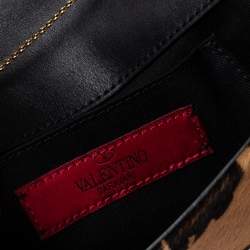 Pre Owned حقيبة كلتش فالنتينو شعر عجل مطبوع بني/أسود مزخرفة كريستال بقلاب وسلسلة