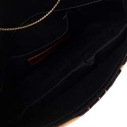 Pre Owned حقيبة كلتش فالنتينو شعر عجل مطبوع بني/أسود مزخرفة كريستال بقلاب وسلسلة