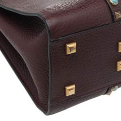 Pre Owned Valentino Burgundy Leather Medium My Rockstud Rolling Top Handle Bag