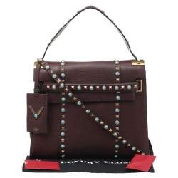 Pre Owned Valentino Burgundy Leather Medium My Rockstud Rolling Top Handle Bag