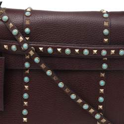 Pre Owned Valentino Burgundy Leather Medium My Rockstud Rolling Top Handle Bag