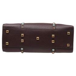 Pre Owned Valentino Burgundy Leather Medium My Rockstud Rolling Top Handle Bag