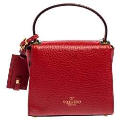 Pre Owned Valentino Red Leather Mini My Rockstud Top Handle Bag