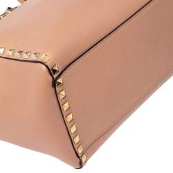 Pre Owned Valentino Beige Leather Rockstud Trapeze Tote