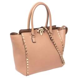 Pre Owned Valentino Beige Leather Rockstud Trapeze Tote