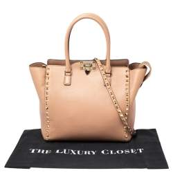 Pre Owned Valentino Beige Leather Rockstud Trapeze Tote
