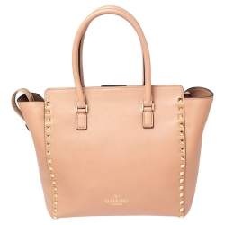 Pre Owned Valentino Beige Leather Rockstud Trapeze Tote