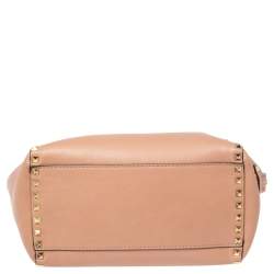 Pre Owned Valentino Beige Leather Rockstud Trapeze Tote