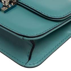 Pre Owned حقيبة فالنتينو جلد أسود ذات قلاب قفل غلام مرصع روكستد صغيرة