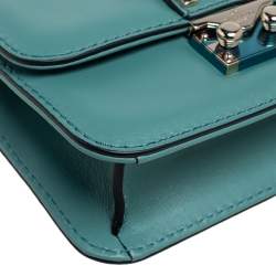 Pre Owned حقيبة فالنتينو جلد أسود ذات قلاب قفل غلام مرصع روكستد صغيرة