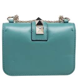 Pre Owned حقيبة فالنتينو جلد أسود ذات قلاب قفل غلام مرصع روكستد صغيرة