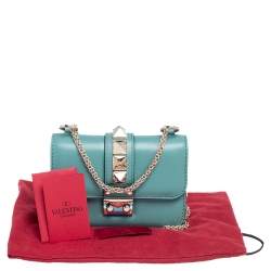 Pre Owned حقيبة فالنتينو جلد أسود ذات قلاب قفل غلام مرصع روكستد صغيرة