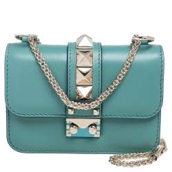 Pre Owned حقيبة فالنتينو جلد أسود ذات قلاب قفل غلام مرصع روكستد صغيرة