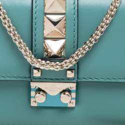 Pre Owned حقيبة فالنتينو جلد أسود ذات قلاب قفل غلام مرصع روكستد صغيرة