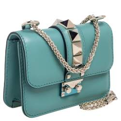 Pre Owned حقيبة فالنتينو جلد أسود ذات قلاب قفل غلام مرصع روكستد صغيرة