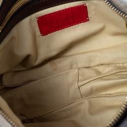 Pre Owned Valentino Beige/Brown Canvas and Leather V-Logo Pochette Bag