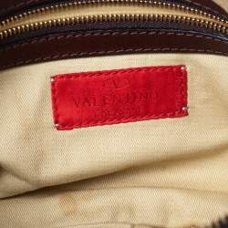 Pre Owned Valentino Beige/Brown Canvas and Leather V-Logo Pochette Bag