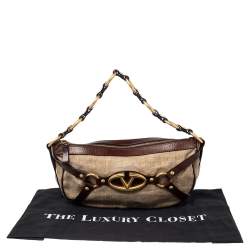 Pre Owned Valentino Beige/Brown Canvas and Leather V-Logo Pochette Bag