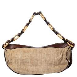 Pre Owned Valentino Beige/Brown Canvas and Leather V-Logo Pochette Bag