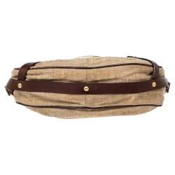 Pre Owned Valentino Beige/Brown Canvas and Leather V-Logo Pochette Bag