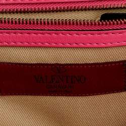 Pre Owned Valentino Pink Leather Medium Rockstud Glam Lock Flap Shoulder Bag