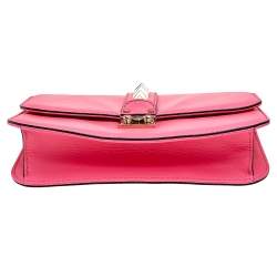 Pre Owned Valentino Pink Leather Medium Rockstud Glam Lock Flap Shoulder Bag