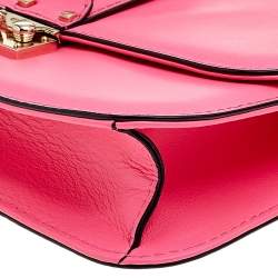 Pre Owned Valentino Pink Leather Medium Rockstud Glam Lock Flap Shoulder Bag