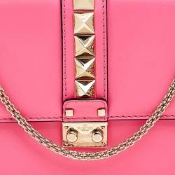 Pre Owned Valentino Pink Leather Medium Rockstud Glam Lock Flap Shoulder Bag