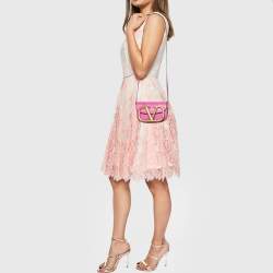 Pre Owned Valentino Fuchsia Leather VLogo Mini Suprevee Crossbody Bag