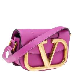 Pre Owned Valentino Fuchsia Leather VLogo Mini Suprevee Crossbody Bag