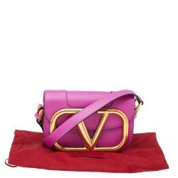 Pre Owned Valentino Fuchsia Leather VLogo Mini Suprevee Crossbody Bag