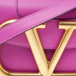Pre Owned Valentino Fuchsia Leather VLogo Mini Suprevee Crossbody Bag