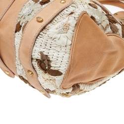 Valentino Beige Leather And Raffia Catch Bag