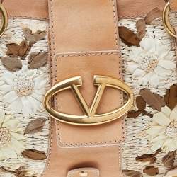 Valentino Beige Leather And Raffia Catch Bag