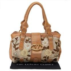 Valentino Beige Leather And Raffia Catch Bag