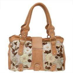 Valentino Beige Leather And Raffia Catch Bag