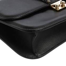 Pre Owned Valentino Black Leather Medium Rockstud Glam Lock Flap Bag