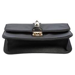 Pre Owned Valentino Black Leather Medium Rockstud Glam Lock Flap Bag