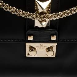 Pre Owned Valentino Black Leather Medium Rockstud Glam Lock Flap Bag