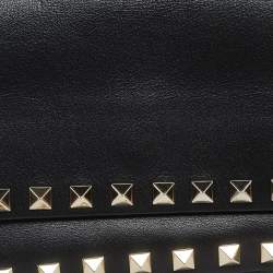 Pre Owned Valentino Black Leather Rockstud Flap Belt Bag