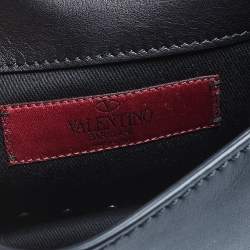 Pre Owned Valentino Black Leather Rockstud Flap Belt Bag