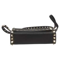Pre Owned Valentino Black Leather Rockstud Flap Belt Bag