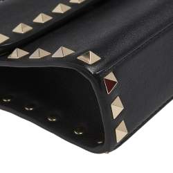 Pre Owned Valentino Black Leather Rockstud Flap Belt Bag