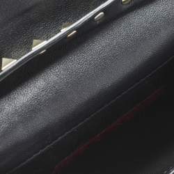 Pre Owned Valentino Black Leather Rockstud Flap Belt Bag