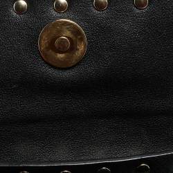 Pre Owned Valentino Black Leather Rockstud Flap Belt Bag