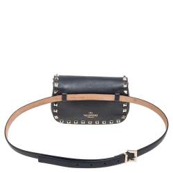 Pre Owned Valentino Black Leather Rockstud Belt Bag