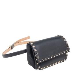 Pre Owned Valentino Black Leather Rockstud Belt Bag