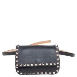 Pre Owned Valentino Black Leather Rockstud Belt Bag